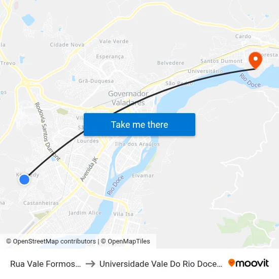 Rua Vale Formoso, 1499 to Universidade Vale Do Rio Doce - Campus II map