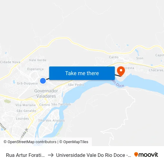 Rua Artur Foratini, 492 to Universidade Vale Do Rio Doce - Campus II map