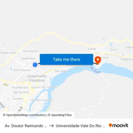 Av. Doutor Raimundo Albergária, 94 to Universidade Vale Do Rio Doce - Campus II map