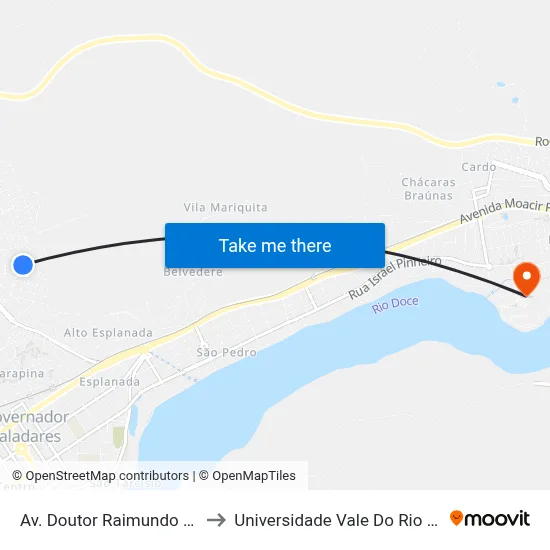 Av. Doutor Raimundo Albergária, 440 to Universidade Vale Do Rio Doce - Campus II map