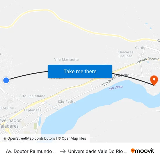 Av. Doutor Raimundo Albergária, 292 to Universidade Vale Do Rio Doce - Campus II map