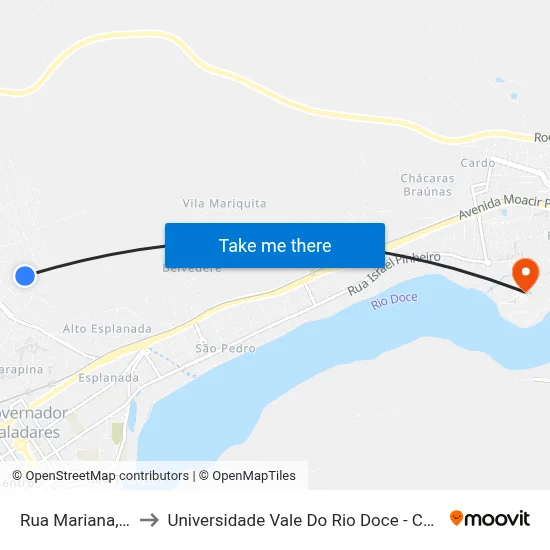 Rua Mariana, 202 to Universidade Vale Do Rio Doce - Campus II map