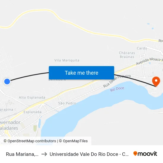 Rua Mariana, 211 to Universidade Vale Do Rio Doce - Campus II map