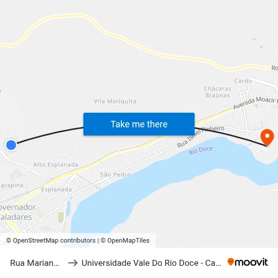 Rua Mariana, 44 to Universidade Vale Do Rio Doce - Campus II map