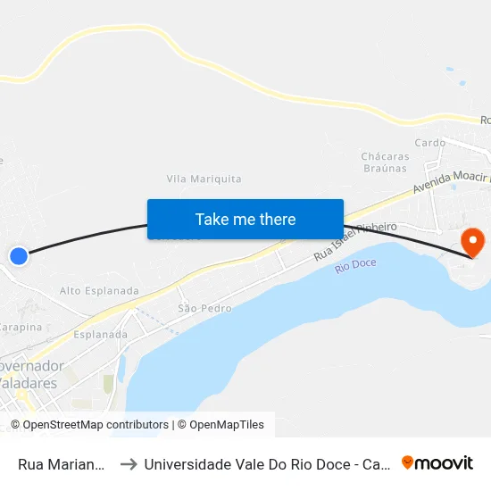 Rua Mariana, 47 to Universidade Vale Do Rio Doce - Campus II map