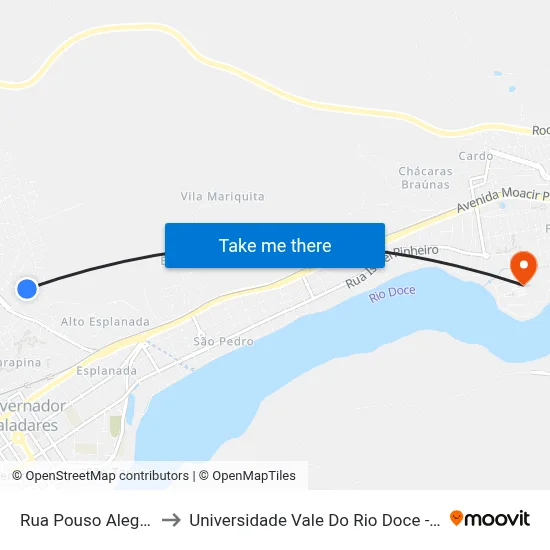 Rua Pouso Alegre, 135 to Universidade Vale Do Rio Doce - Campus II map