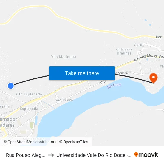 Rua Pouso Alegre, 255 to Universidade Vale Do Rio Doce - Campus II map