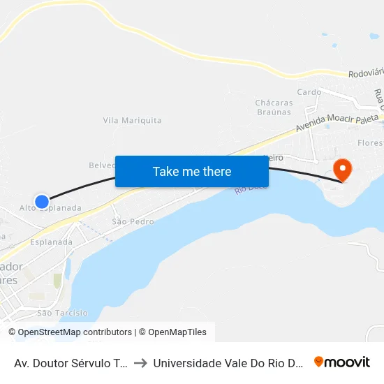 Av. Doutor Sérvulo Teixeira, 756 to Universidade Vale Do Rio Doce - Campus II map