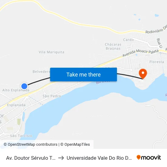Av. Doutor Sérvulo Teixeira, 241 to Universidade Vale Do Rio Doce - Campus II map