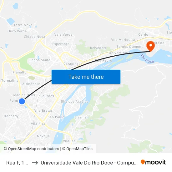 Rua F, 165 to Universidade Vale Do Rio Doce - Campus II map