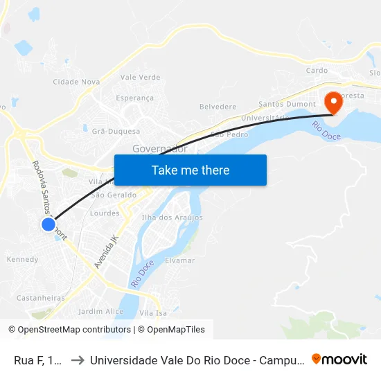 Rua F, 164 to Universidade Vale Do Rio Doce - Campus II map