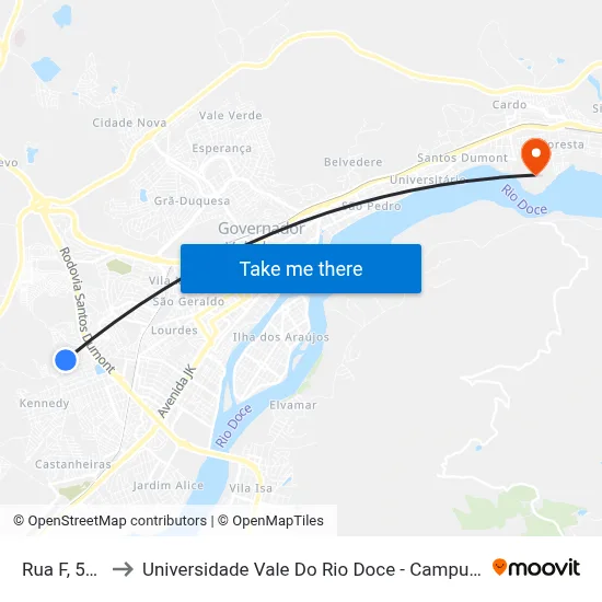 Rua F, 510 to Universidade Vale Do Rio Doce - Campus II map