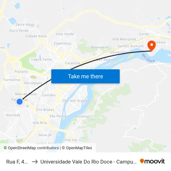 Rua F, 400 to Universidade Vale Do Rio Doce - Campus II map