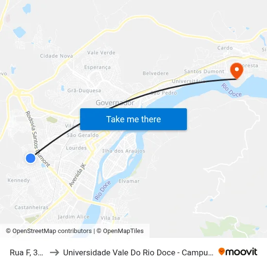 Rua F, 397 to Universidade Vale Do Rio Doce - Campus II map