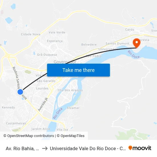 Av. Rio Bahia, 1830 to Universidade Vale Do Rio Doce - Campus II map