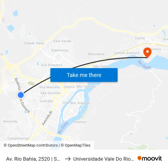 Av. Rio Bahia, 2520 | Sentido Turmalina to Universidade Vale Do Rio Doce - Campus II map