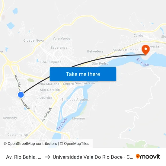 Av. Rio Bahia, 2340 to Universidade Vale Do Rio Doce - Campus II map