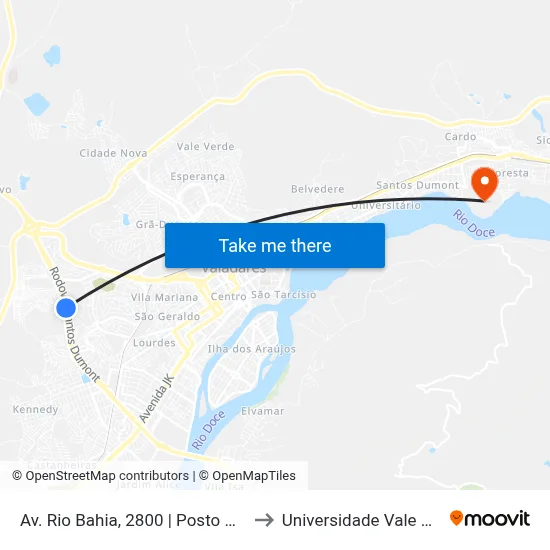 Av. Rio Bahia, 2800 | Posto Água Mineral - Sentido Turmalina to Universidade Vale Do Rio Doce - Campus II map