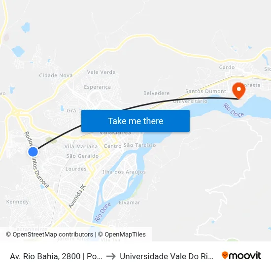 Av. Rio Bahia, 2800 | Posto Água Mineral to Universidade Vale Do Rio Doce - Campus II map