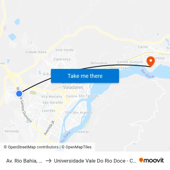 Av. Rio Bahia, 3105 to Universidade Vale Do Rio Doce - Campus II map