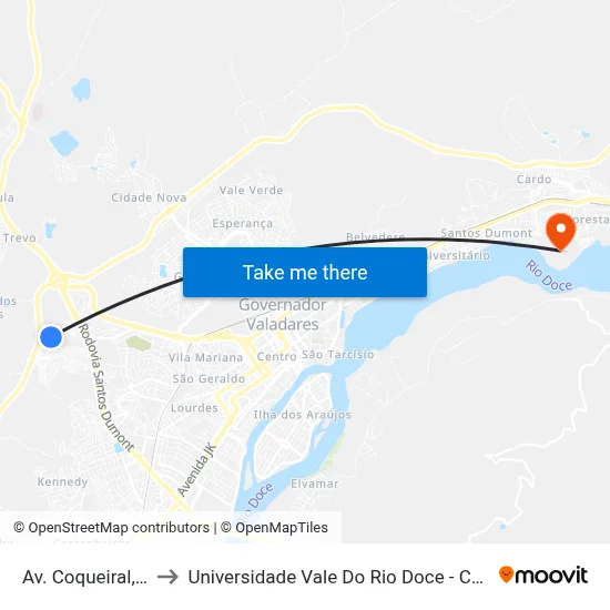 Av. Coqueiral, 260 to Universidade Vale Do Rio Doce - Campus II map