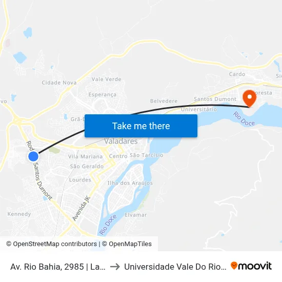 Av. Rio Bahia, 2985 | Laticínios Ibituruna to Universidade Vale Do Rio Doce - Campus II map