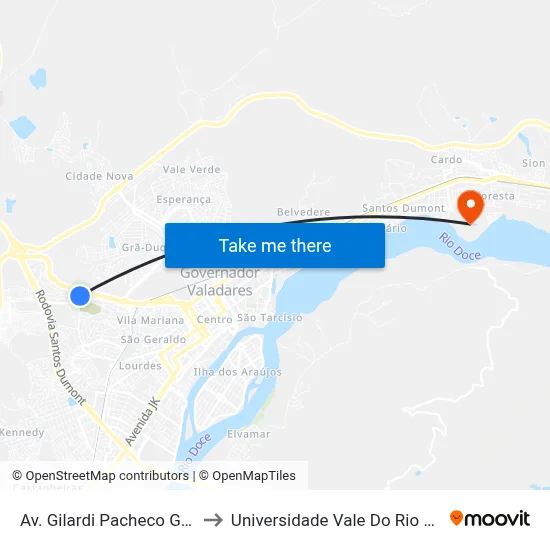 Av. Gilardi Pacheco Guimarães, 176 to Universidade Vale Do Rio Doce - Campus II map