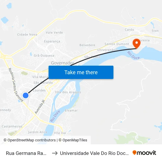 Rua Germana Ramalho, 69 to Universidade Vale Do Rio Doce - Campus II map
