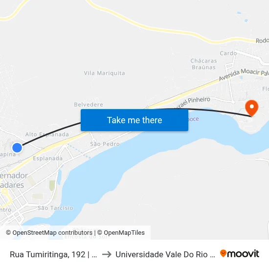 Rua Tumiritinga, 192 | Bar Do Bulacha to Universidade Vale Do Rio Doce - Campus II map