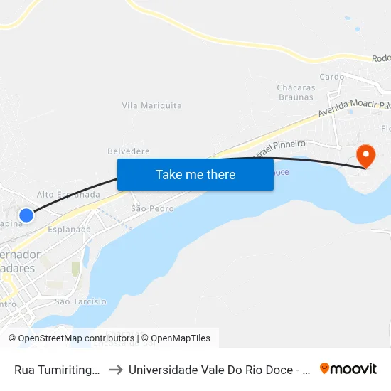 Rua Tumiritinga, 177 to Universidade Vale Do Rio Doce - Campus II map