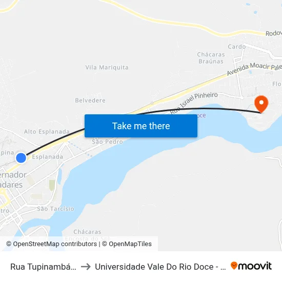 Rua Tupinambás, 387 to Universidade Vale Do Rio Doce - Campus II map