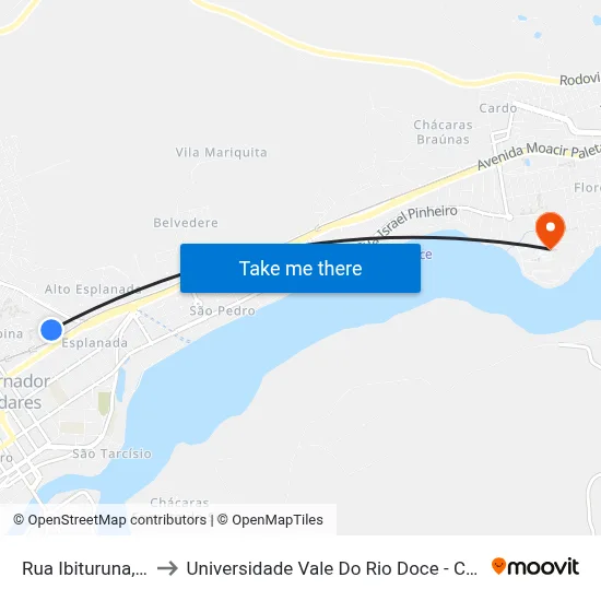 Rua Ibituruna, 180 to Universidade Vale Do Rio Doce - Campus II map