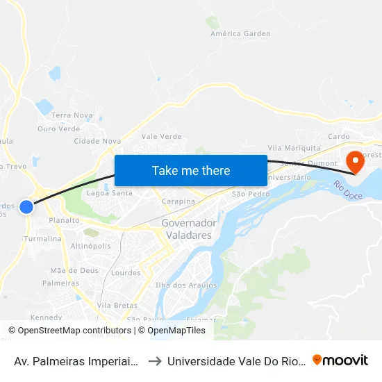 Av. Palmeiras Imperiais, 15 Com Br-381 to Universidade Vale Do Rio Doce - Campus II map