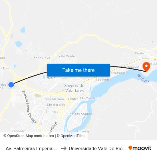 Av. Palmeiras Imperiais, 20 Com Br-381 to Universidade Vale Do Rio Doce - Campus II map