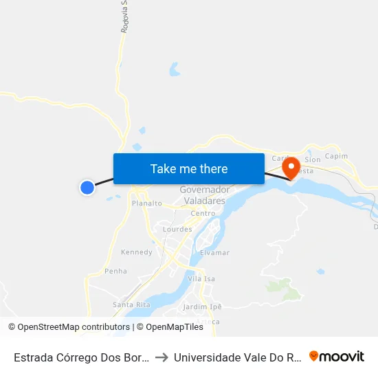 Estrada Córrego Dos Borges, Sentido Borges to Universidade Vale Do Rio Doce - Campus II map