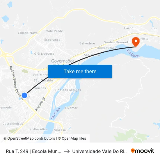Rua T, 249 | Escola Municipal Pio XII (Caic) to Universidade Vale Do Rio Doce - Campus II map