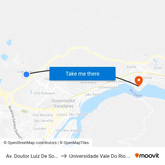 Av. Doutor Luiz De Sousa Lima, 315 to Universidade Vale Do Rio Doce - Campus II map