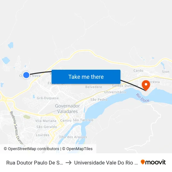 Rua Doutor Paulo De Sousa Lima, 635 to Universidade Vale Do Rio Doce - Campus II map