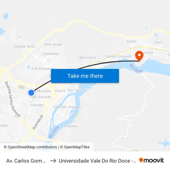 Av. Carlos Gomes, 227 to Universidade Vale Do Rio Doce - Campus II map