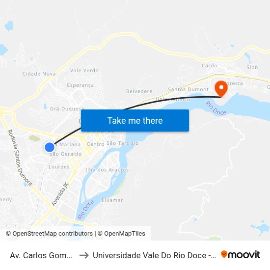 Av. Carlos Gomes, 227 to Universidade Vale Do Rio Doce - Campus II map