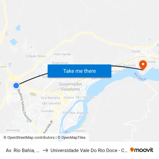 Av. Rio Bahia, 3800 to Universidade Vale Do Rio Doce - Campus II map