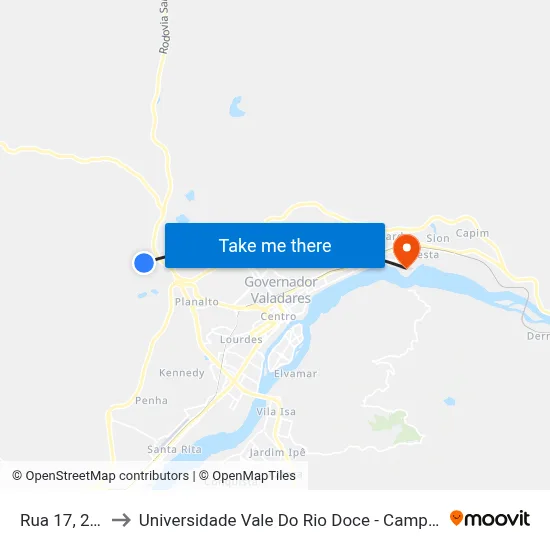 Rua 17, 290 to Universidade Vale Do Rio Doce - Campus II map