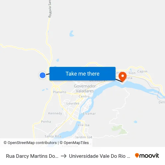 Rua Darcy Martins Dos Santos, 465 to Universidade Vale Do Rio Doce - Campus II map