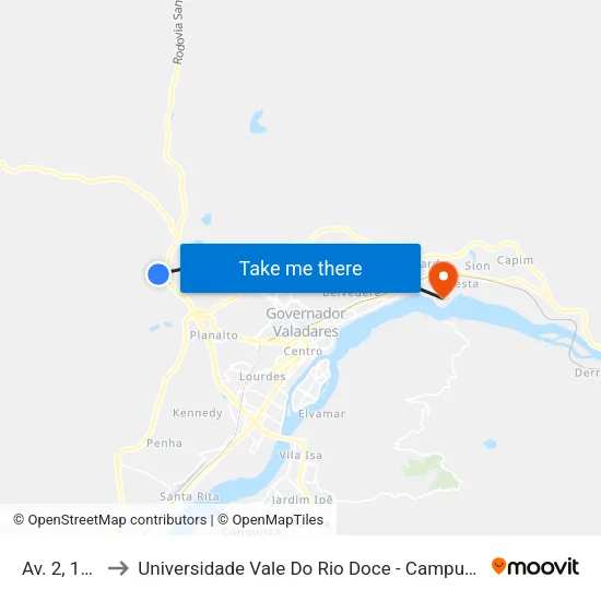 Av. 2, 195 to Universidade Vale Do Rio Doce - Campus II map