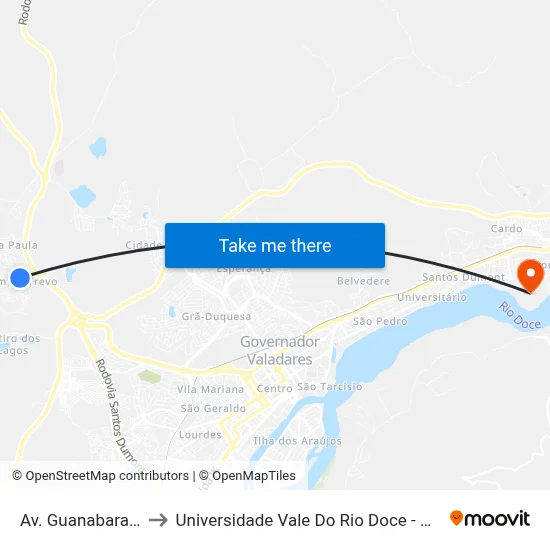 Av. Guanabara, 189 to Universidade Vale Do Rio Doce - Campus II map