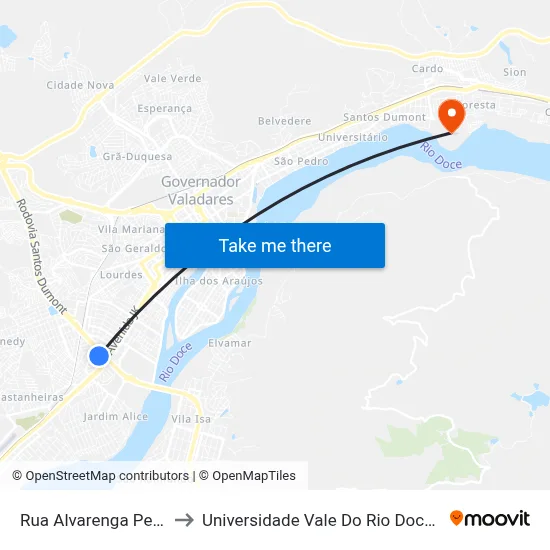 Rua Alvarenga Peixoto, 40 to Universidade Vale Do Rio Doce - Campus II map