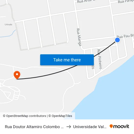 Rua Doutor Altamiro Colombo Ribeiro, 530 | Ponto De Retorno Do Floresta to Universidade Vale Do Rio Doce - Campus II map