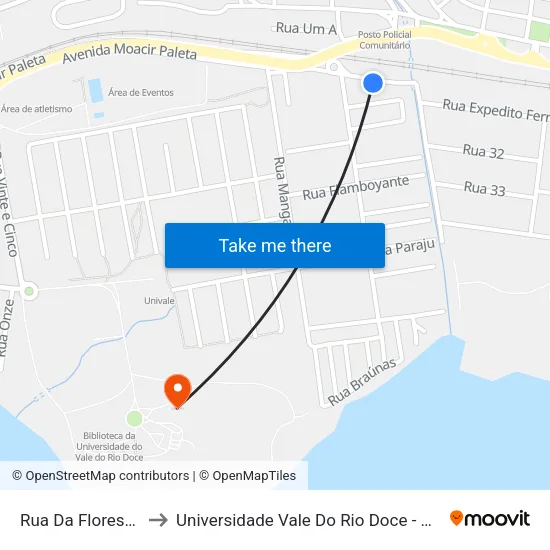 Rua Da Floresta, 97 to Universidade Vale Do Rio Doce - Campus II map