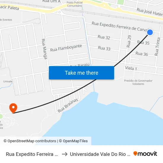 Rua Expedito Ferreira De Carvalho, 77 to Universidade Vale Do Rio Doce - Campus II map