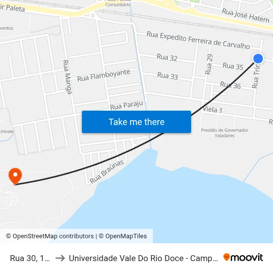 Rua 30, 161 to Universidade Vale Do Rio Doce - Campus II map